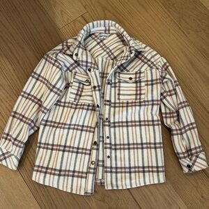 Katydid Plaid Button-Up Shirt - Cream and Purple and Pink